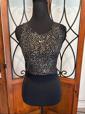 Nike Girls Black Crop Tank with Metallic Gold Speckle